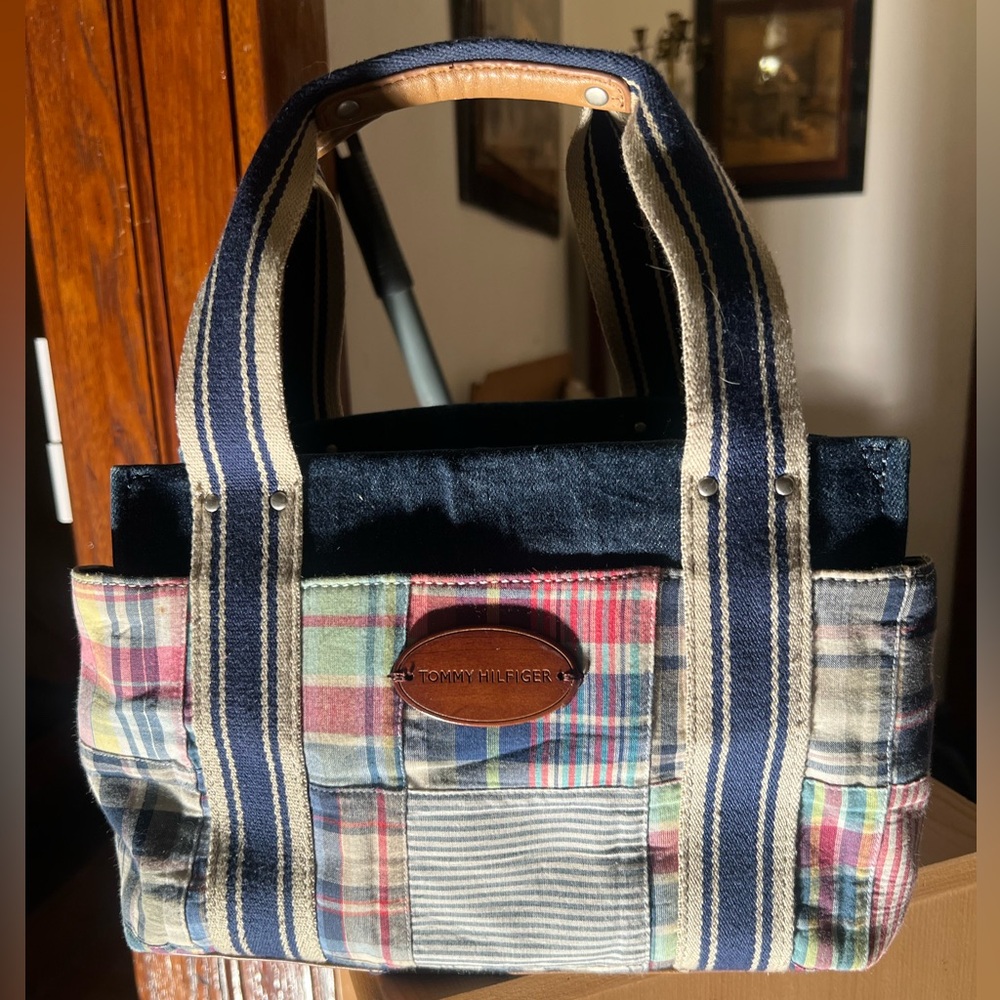 Vintage Y2K 90’s Tommy Hilfinger Patchwork Denim Canvas Tote weekender